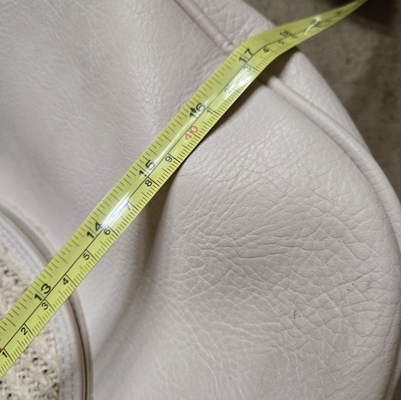 Anthropologie Lrg Shoulder Bag Woven Straw Pocket Vegan Leather Cream Slouchy - Picture 13 of 15